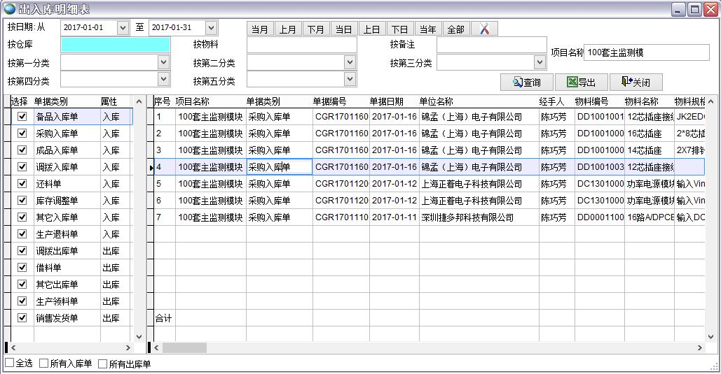 出入庫明細(xì)表