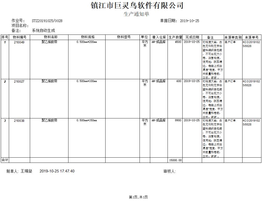 生產(chǎn)通知單