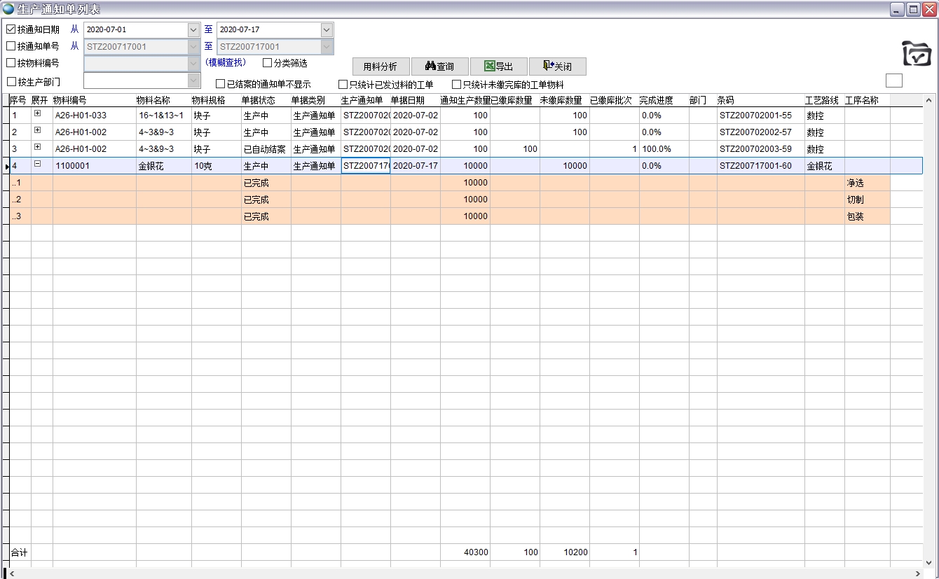 生產(chǎn)通知單列表 生產(chǎn)通知單列表